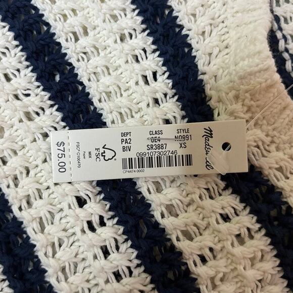 Madewell XS Crochet Knit Tank Top White Navy Stripe Cotton Summer - Picture 8 of 8
